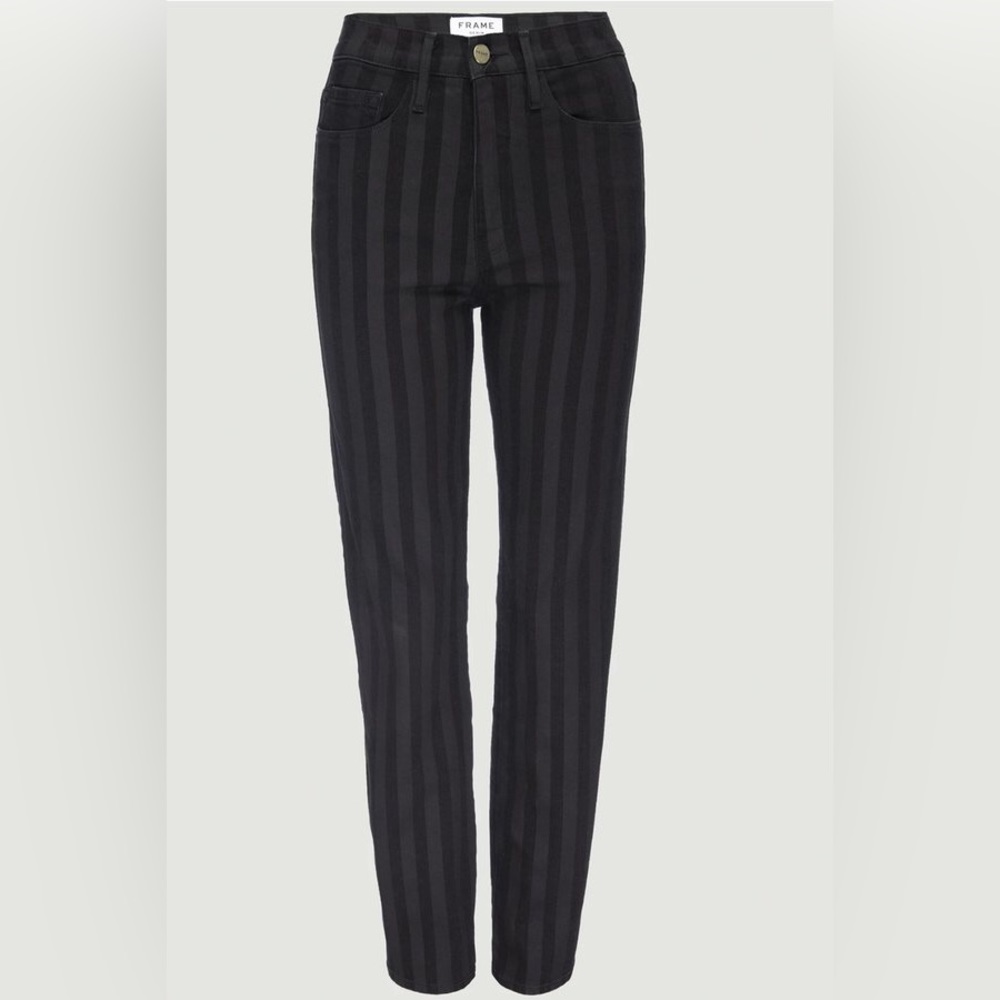 FRAME High Waist Slender Straight Jeans BLACK STRIPED SIZE 25 NEW